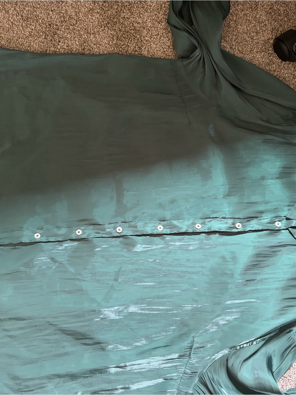 Button-Front Satin Blouse in Teal - Picture 10 of 13